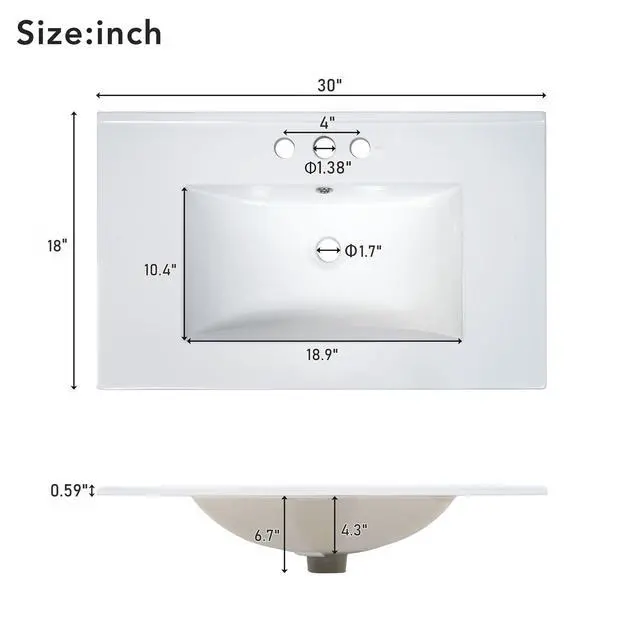 Alt view image 2 of 6 - 30 Inch Grey Bathroom Vanity with Sink,Modern Bathroom Vanity with Gold Handles,2 Deep Drawers & Bottom Drawer with Dividers,Soft Closing Doors with Organizer Shelf,Solid Wood Frame