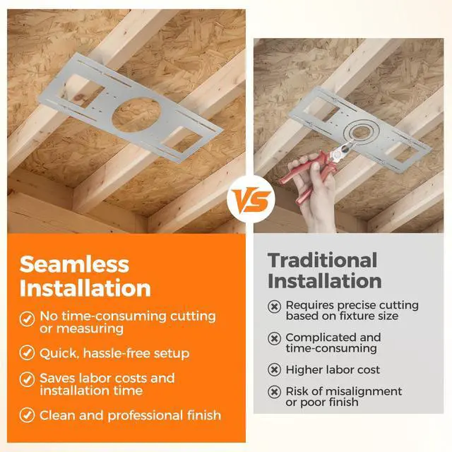 Alt view image 5 of 6 - 48-Pack New Construction Mounting Plate for 6 Inch LED Recessed Lighting, Rough-in Wafer Light Bracket, 26 Inch Length, Round Hole, Galvanized Metal Sheet