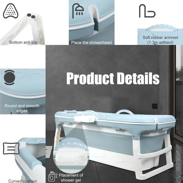 Alt view image 4 of 6 - Collapsible Bathtub 58/56/50/46 Inch, Large Portable Bathtub, Freestanding Foldable Tub for Adults Kids, Folding Tub for Shower, Hot Bath, Ice Bath A-blue-120cm
