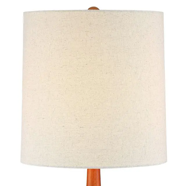 Alt view image 6 of 6 - Andi Mid Century Modern Table Lamp 24.5" High Hammered Bronze Ceramic Wood Off White Tall Drum Shade for Living Room Bedroom House Bedside Nightstand Home Office (Color May Vary)