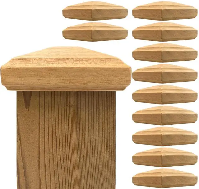 Main image of 3.5" x 3.5" Wood ONE-Piece Slip Over Post Cap - Traditional Pyramid - 12 Pack - One-Piece Miterless - 3/8" Extended Lip - (for 4x4 Post Measuring 3-1/2" x 3-1/2")