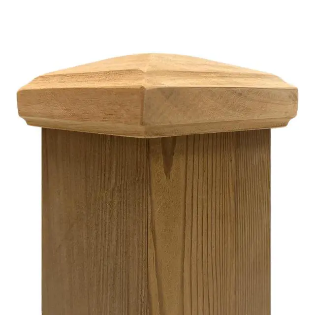 Alt view image 5 of 6 - 3.5" x 3.5" Wood ONE-Piece Slip Over Post Cap - Traditional Pyramid - 12 Pack - One-Piece Miterless - 3/8" Extended Lip - (for 4x4 Post Measuring 3-1/2" x 3-1/2")
