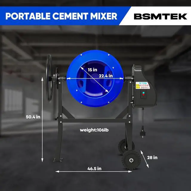 Alt view image 3 of 6 - Cement Mixer 5.3 Cu.Ft. Portable Electric Poly Drum Concrete Mixer, MAX 750W 1HP Heavy Duty Power Cement Mixing Machine for Mortar, Stucco and Fodder