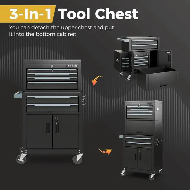 Alt view image 4 of 6 - Tool Chest, 6 Drawers 3-in-1 Extra Large Tool Storage Cabinet with 4 Universal Lockable Wheels, Auto Lock, Protective Liner, Heavy Duty Rolling Tool Box for Garage, Workshop