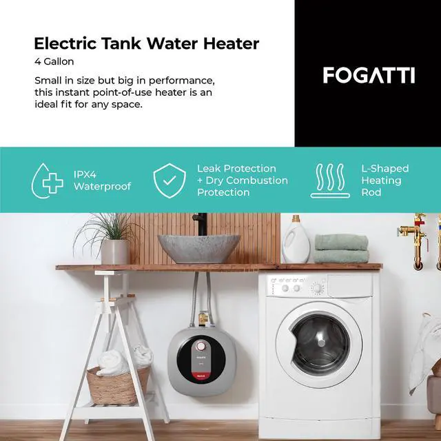 Alt view image 2 of 6 - Electric Mini Tank Water Heater, 4.0 Gallon Point of Use Instant Hot Water Heater 120V 1440W, Food Truck Water Heater, Under Sink, Wall or Floor Mounted, Easy to Install