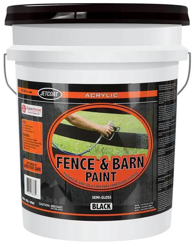 Main image of Farm Pride Acrylic Outdoor Fence and Barn Paint, Waterproof Exterior Paint for Wood Planks, Roofs, Concrete & More, 5 Gallon (Dries to a Semi-Gloss Black Finish)
