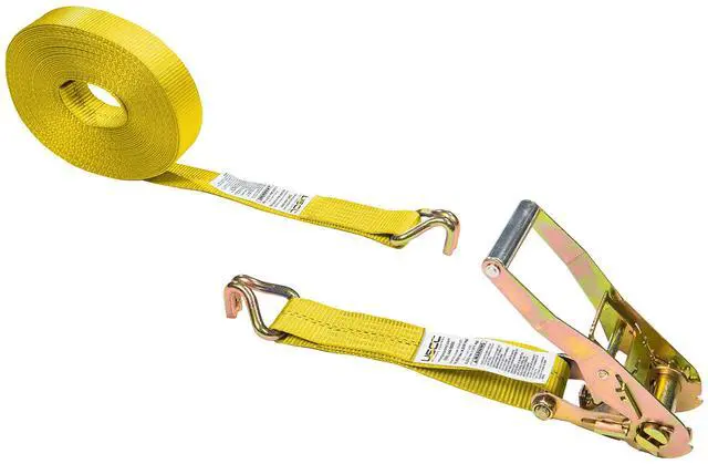 Main image of 2 Inch Wide x 50 Foot Long Ratchet Straps with Wire Hooks, Yellow Tiedown Strap with Double J Hooks, Secure Cargo with Ease, 6 Pack