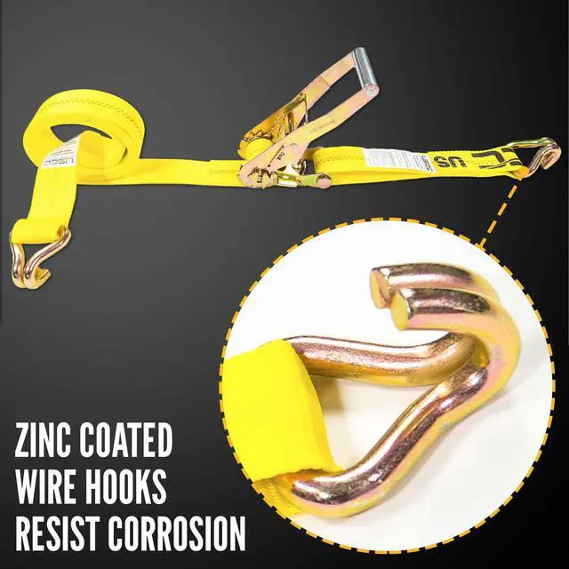 Alt view image 2 of 6 - 2 Inch Wide x 50 Foot Long Ratchet Straps with Wire Hooks, Yellow Tiedown Strap with Double J Hooks, Secure Cargo with Ease, 6 Pack