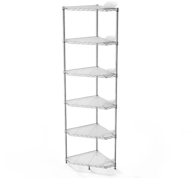 Main image of 6-Tier NSF Metal Corner Shelf Wire Shelving Unit - 600lbs Capacity, Adjustable, with leveling feet & Shelf Liners - Ideal for Garage, Kitchen - 20" L x 20" D x 72" H - Pentagonal-Shape - Chrome