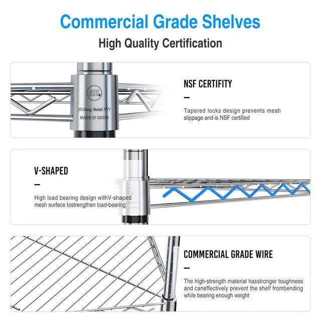Alt view image 6 of 6 - 6-Tier NSF Metal Corner Shelf Wire Shelving Unit - 600lbs Capacity, Adjustable, with leveling feet & Shelf Liners - Ideal for Garage, Kitchen - 20" L x 20" D x 72" H - Pentagonal-Shape - Chrome