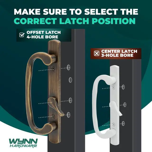 Alt view image 3 of 6 - 8.5" Legacy Sliding Patio Glass Door Offset Latch Antique Brass Handle Set with Keys - Sash Controls 2265 Keyed Lock - Fits 3-15/16" Screw Hole Spacing and 1-1/4" to 2-1/4" Door Thickness