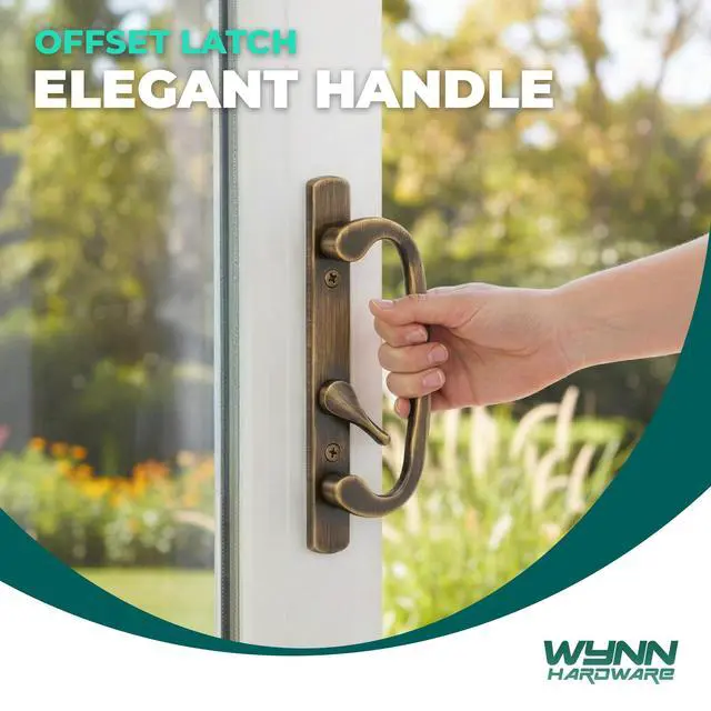Alt view image 6 of 6 - 8.5" Legacy Sliding Patio Glass Door Offset Latch Antique Brass Handle Set with Keys - Sash Controls 2265 Keyed Lock - Fits 3-15/16" Screw Hole Spacing and 1-1/4" to 2-1/4" Door Thickness
