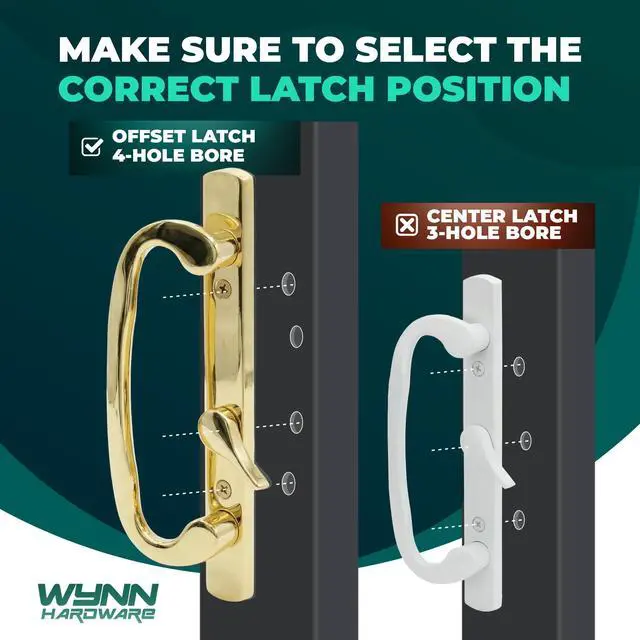 Alt view image 3 of 6 - 8.5" Legacy Sliding Patio Glass Door Offset Latch Gold Handle Set with Keys - Sash Controls 2265 Keyed Lock - Fits 3-15/16" Screw Hole Spacing and 1-1/4" to 2-1/4" Door Thickness