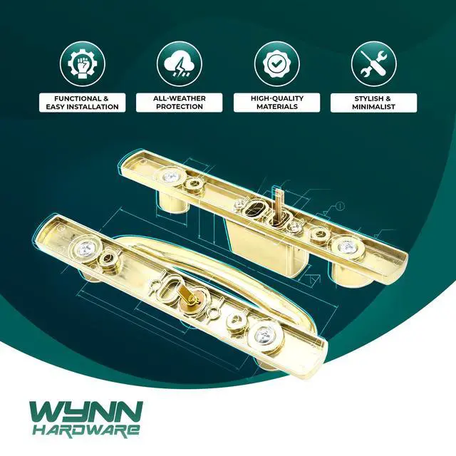 Alt view image 5 of 6 - 8.5" Legacy Sliding Patio Glass Door Offset Latch Gold Handle Set with Keys - Sash Controls 2265 Keyed Lock - Fits 3-15/16" Screw Hole Spacing and 1-1/4" to 2-1/4" Door Thickness