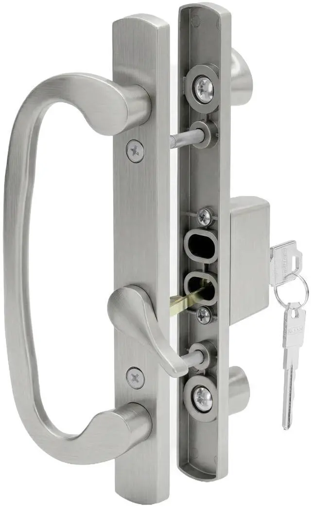 Main image of 8.5" Legacy Sliding Patio Glass Door Offset Latch Brushed Chrome Handle Set with Keys - Sash Controls 2265 Keyed Lock - Fits 3-15/16" Screw Hole Spacing and 1-1/4" to 2-1/4" Door Thickness
