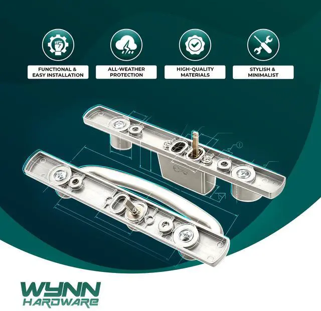 Alt view image 5 of 6 - 8.5" Legacy Sliding Patio Glass Door Offset Latch Brushed Chrome Handle Set with Keys - Sash Controls 2265 Keyed Lock - Fits 3-15/16" Screw Hole Spacing and 1-1/4" to 2-1/4" Door Thickness