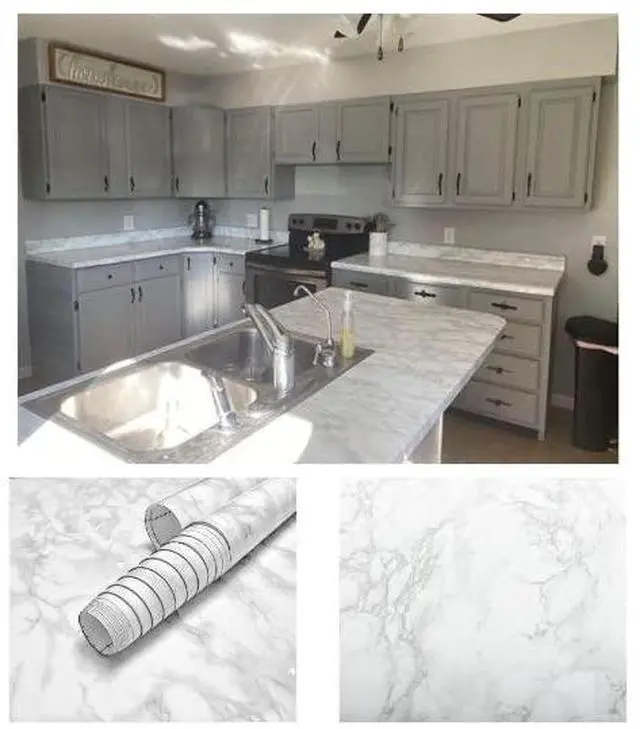 Main image of Kitchen White Marble Countertop Backsplash Update Peel and Stick Vinyl Wrap 36" x 180" Waterproof Self Adhesive Contact Paper Overlay Formica Laminate Removable Wallpaper 15ft
