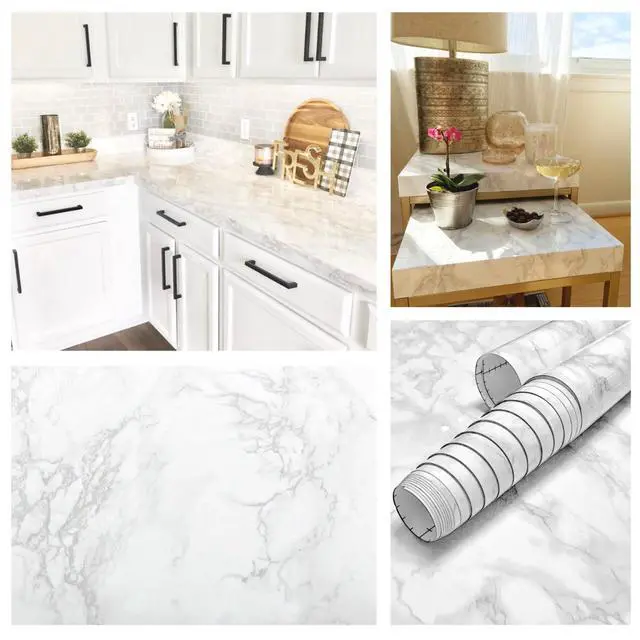 Alt view image 2 of 6 - Kitchen White Marble Countertop Backsplash Update Peel and Stick Vinyl Wrap 36" x 180" Waterproof Self Adhesive Contact Paper Overlay Formica Laminate Removable Wallpaper 15ft