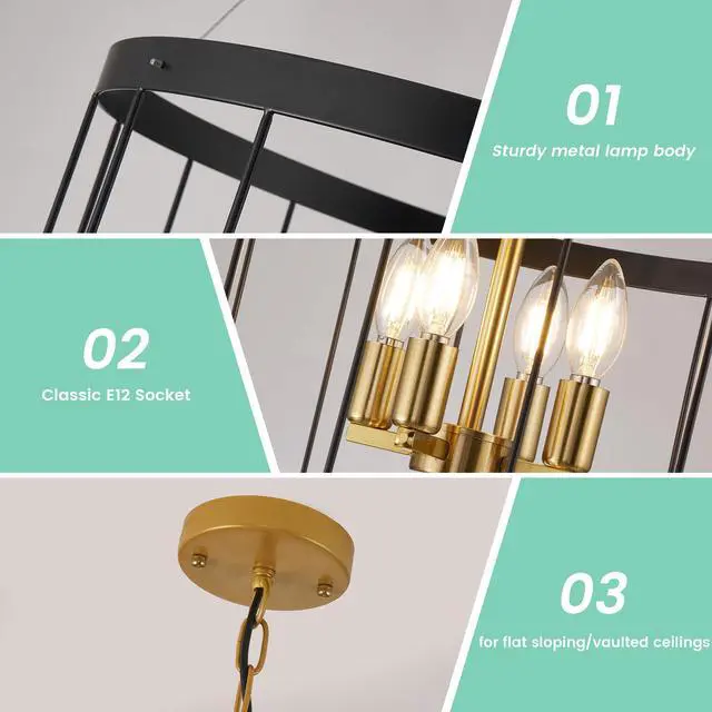 Alt view image 4 of 6 - Classic Yet Modern 18 Inch Black and Gold Chandelier - 12 Light Lantern Tiered Pendant Light Fixtures, Stylish Modern Foyer Lighting Fixtures Perfect Fit for High Ceilings & Staircase!