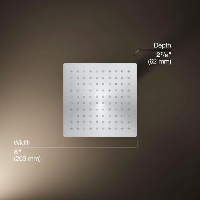 Alt view image 3 of 6 - K-26148-G-CP Honesty Square Rainhead, 1.75 GPM, 8" Rain Shower Head, Powerful Rain Spray, Durable Construction, Contemporary Look, Polished Chrome