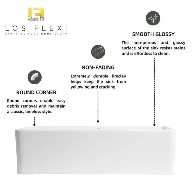 Alt view image 2 of 6 - 36 Inch White Rectangle Kitchen Sink, Apron Front Farmhouse Sink, 36"W×18"D Extra Large Country Sinks For Kitchens With Custom Bottom Grid And Strainer Drain