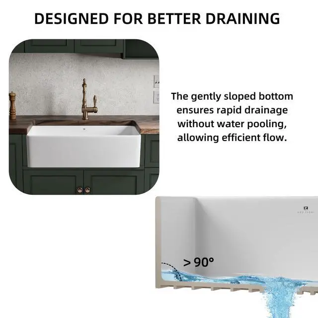 Alt view image 6 of 6 - 36 Inch White Rectangle Kitchen Sink, Apron Front Farmhouse Sink, 36"W×18"D Extra Large Country Sinks For Kitchens With Custom Bottom Grid And Strainer Drain