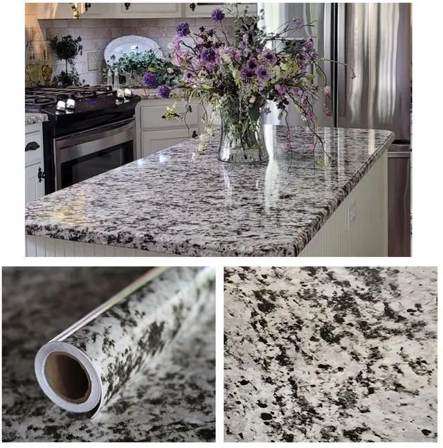 Main image of Vinyl Countertop Wrap 36" x 180" Self Adhesive Grey White Black Granite Contact Paper for Countertops Peel and Stick Backsplash Formica Laminate Sheet