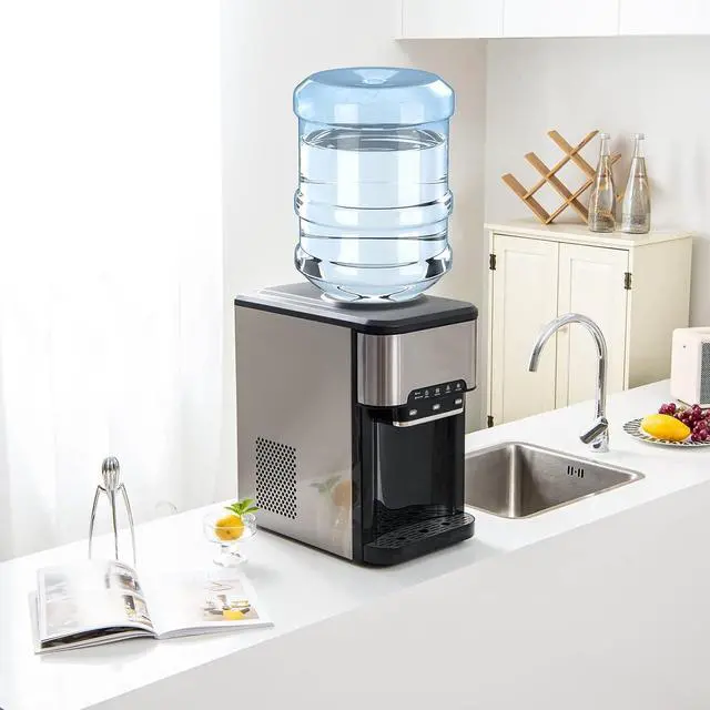 Alt view image 2 of 6 - Water Dispenser with Ice Maker, 3-in-1 Hot & Cold Water Dispenser, 48 Pounds in 24 Hours, 4 lbs Storage Basket, Safety Lock, Countertop Water Cooler for 5 Gallon Bottle, Home Office Kitchen RV