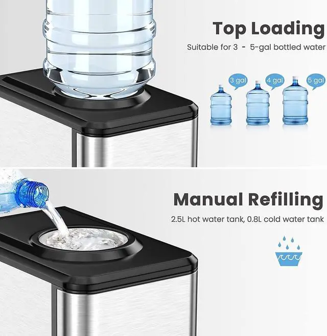 Alt view image 3 of 6 - Water Dispenser with Ice Maker, 3-in-1 Hot & Cold Water Dispenser, 48 Pounds in 24 Hours, 4 lbs Storage Basket, Safety Lock, Countertop Water Cooler for 5 Gallon Bottle, Home Office Kitchen RV