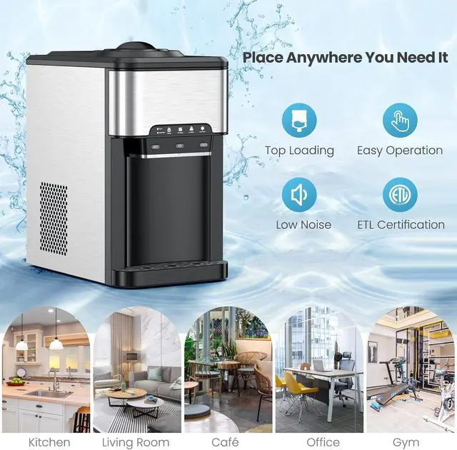 Alt view image 4 of 6 - Water Dispenser with Ice Maker, 3-in-1 Hot & Cold Water Dispenser, 48 Pounds in 24 Hours, 4 lbs Storage Basket, Safety Lock, Countertop Water Cooler for 5 Gallon Bottle, Home Office Kitchen RV