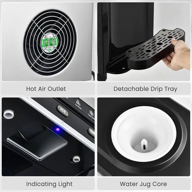 Alt view image 6 of 6 - Water Dispenser with Ice Maker, 3-in-1 Hot & Cold Water Dispenser, 48 Pounds in 24 Hours, 4 lbs Storage Basket, Safety Lock, Countertop Water Cooler for 5 Gallon Bottle, Home Office Kitchen RV