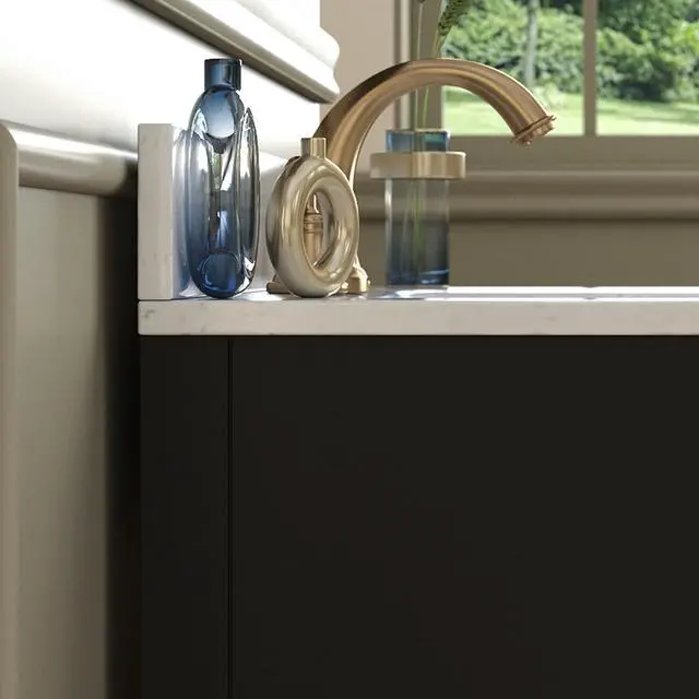 Alt view image 2 of 6 - 61 in. W x 4 in. H Premium Quartz Backsplash for Kitchen & Bathroom in Carrara Marble White with Light Grey Lines