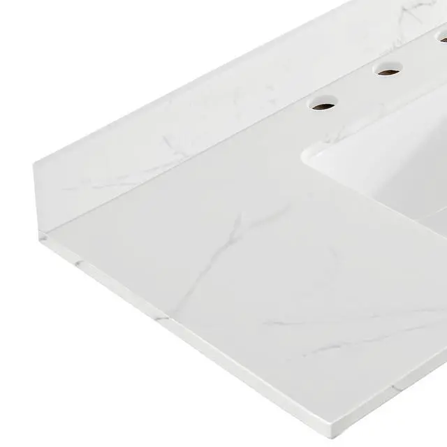 Alt view image 4 of 6 - 61 in. W x 4 in. H Premium Quartz Backsplash for Kitchen & Bathroom in Carrara Marble White with Light Grey Lines