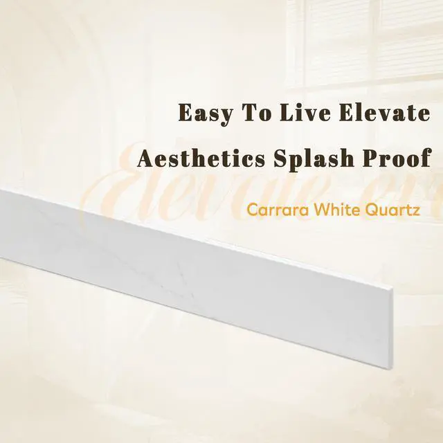 Alt view image 5 of 6 - 61 in. W x 4 in. H Premium Quartz Backsplash for Kitchen & Bathroom in Carrara Marble White with Light Grey Lines