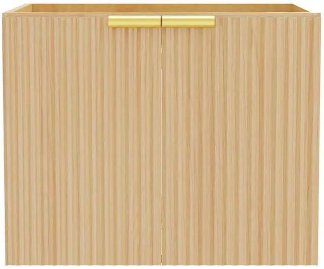 Main image of Modern Bathroom Vanity Without Sink, Floating Wall Mount Cabinet with Wavy Textured Doors, Waterproof Storage for Small Bathroom, Soft-Close Design, Nature Wood (Nature Without Sink, 24")
