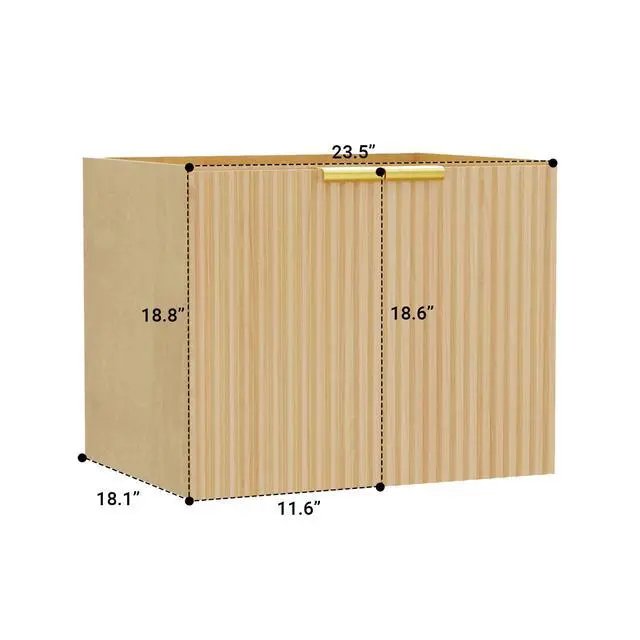 Alt view image 3 of 5 - Modern Bathroom Vanity Without Sink, Floating Wall Mount Cabinet with Wavy Textured Doors, Waterproof Storage for Small Bathroom, Soft-Close Design, Nature Wood (Nature Without Sink, 24")