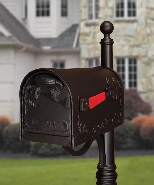 Alt view image 2 of 6 - Special Lite Hummingbird Curbside Mailbox - Black Aluminum Mailbox for Post Mount - SCB-1005-BLK