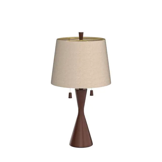 Alt view image 4 of 6 - Omar Mid Century Modern Chic Style Table Lamps 28.75" Tall Set of 2 Warm Brown Wood Oatmeal Tapered Drum Shade Decor for Living Room Bedroom House Bedside Nightstand Home