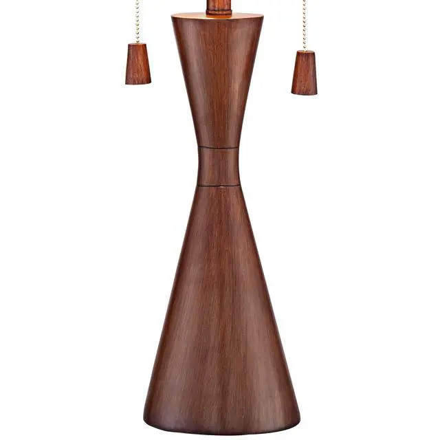 Alt view image 6 of 6 - Omar Mid Century Modern Chic Style Table Lamps 28.75" Tall Set of 2 Warm Brown Wood Oatmeal Tapered Drum Shade Decor for Living Room Bedroom House Bedside Nightstand Home