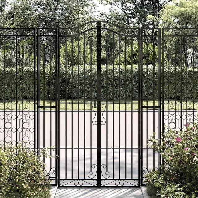 Alt view image 2 of 6 - Garden Gate, Fence Gate, Metal Gate for Patio Outdoor Lawn Yard, Lockable Entrance Gate, Decorative Gate, Black Wrought Iron
