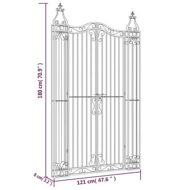 Alt view image 3 of 6 - Garden Gate, Fence Gate, Metal Gate for Patio Outdoor Lawn Yard, Lockable Entrance Gate, Decorative Gate, Black Wrought Iron