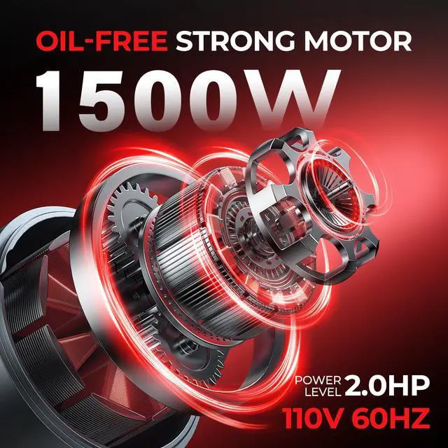 Alt view image 2 of 6 - 10 Gallon Ultra Quiet Air Compressor with Two Quick Couplers, 2HP MAX 115PSI Oil-Free Air Compressor Steel Tanks, 70dB Air Compressor with Wheels for Spray Painting, Auto Repair, Woodwork Nailing