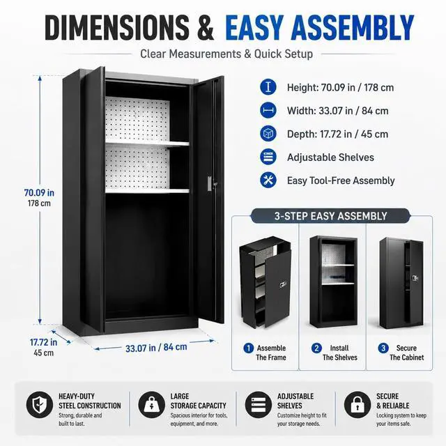 Alt view image 2 of 6 - Metal Storage Cabinet Safe with Digital Keypad & Dual Alarm | Secure Rifle Storage Cabinet with Adjustable Shelves & Removable Pegboards for Garage Cabinet & Home Cabinet