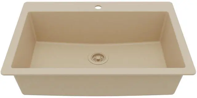 Main image of 33" Drop-In Top Mount Quartz Composite Single Bowl Kitchen Sink in Bisque Extra Deep 9" Basin, Heat Resistant, Sound Dampening, Easy Clean Surface