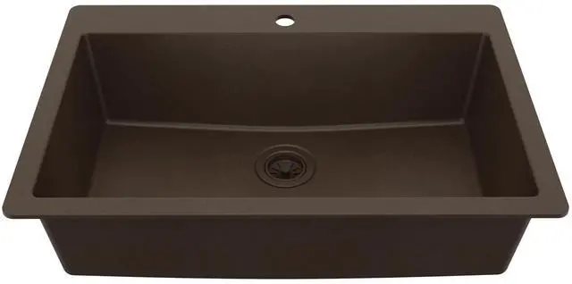 Main image of 33" Drop-In Top Mount Quartz Composite Single Bowl Kitchen Sink in Brown Extra Deep 9" Basin, Heat Resistant, Sound Dampening, Easy Clean Surface