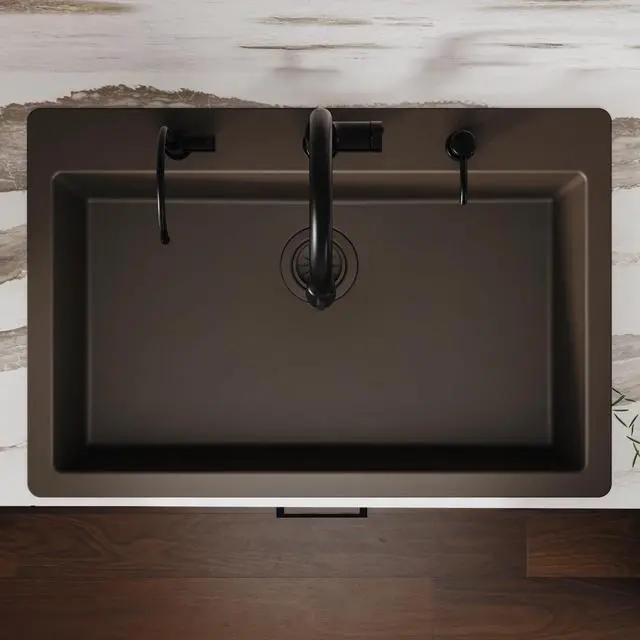 Alt view image 6 of 6 - 33" Drop-In Top Mount Quartz Composite Single Bowl Kitchen Sink in Brown Extra Deep 9" Basin, Heat Resistant, Sound Dampening, Easy Clean Surface