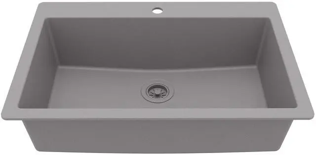 Main image of 33" Drop-In Top Mount Quartz Composite Single Bowl Kitchen Sink in Grey Extra Deep 9" Basin, Heat Resistant, Sound Dampening, Easy Clean Surface