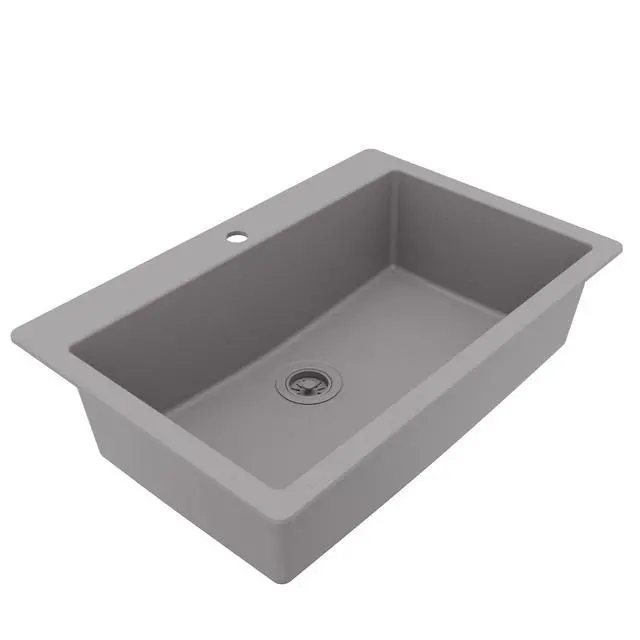 Alt view image 6 of 6 - 33" Drop-In Top Mount Quartz Composite Single Bowl Kitchen Sink in Grey Extra Deep 9" Basin, Heat Resistant, Sound Dampening, Easy Clean Surface