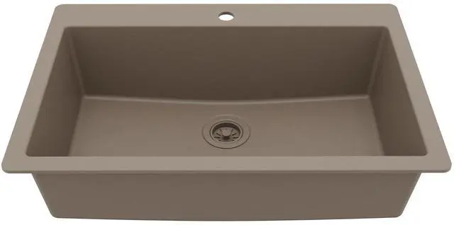 Main image of 33" Drop-In Top Mount Quartz Composite Single Bowl Kitchen Sink in Concrete Extra Deep 9" Basin, Heat Resistant, Sound Dampening, Easy Clean Surface