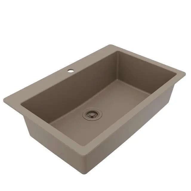 Alt view image 6 of 6 - 33" Drop-In Top Mount Quartz Composite Single Bowl Kitchen Sink in Concrete Extra Deep 9" Basin, Heat Resistant, Sound Dampening, Easy Clean Surface